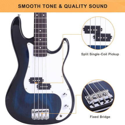 Glarry Electric Bass Guitar Full Size 4 String Rosewood Basswood Fire Style Exquisite Burning Bass (Dark Blue)