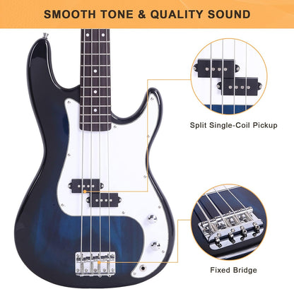 Full Size 4 String Electric Bass Guitar, Dark Blue Fire Style - photo 4
