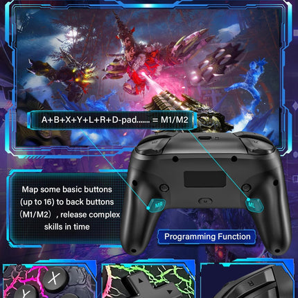 Switch Controller Wireless for Nintendo Switch/OLED/Lite/Switch 2, 1000mAh Rechargeable Pro Controllers with 9 Colors LED Light, Switch Remote Control Gamepad with Turbo, Vibration,6 Axis Gyro