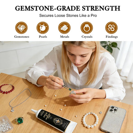 Jewelry Glue for Gemstones and Metal, 120ML Professional Grade Precise Applicator, Strong Instant Bond for Diamond Earrings, Rings, Watches Repair, Non-Yellowing & Dries Clear