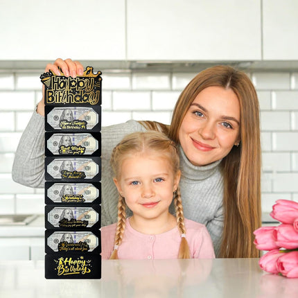 Happy Birthday Money Envelope for Cash,Birthday Card Money Holder with 6 Slots,Surprise Gift for Men Women Girls Boys,Money Gift Idea.(Black Gold)