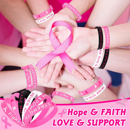 Pink Ribbon Breast Cancer Bracelets 30PCS Rubber Bracelet Party Favors