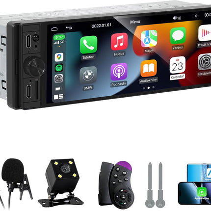 DINRGO Single Din Car Radio - Car Stereo with Wireless Apple Carplay Android Auto, 6.9" Touchscreen Radio with Bluetooth 5.2 Support Mirror Link, RC，GPS, FM, USB & Type-C Fast Charging, EQ, SWC，MIC