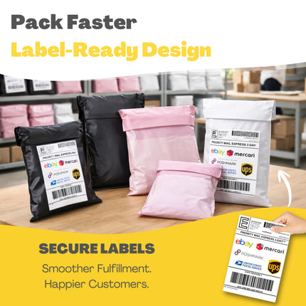 Shipping Bags (30 Pack) with Label Pouch - 8x12, 10x14 & 12x16 - Poly Mailers for Clothes, Self-Seal Plastic Mailing Envelopes - Tear & Water-Resistant Packaging Bags for Clothing, Not Padded