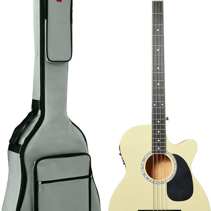 Best Choice Products Acoustic Electric Bass Guitar, Full Size 4 String, Fretted Bass Guitar w/Padded Gig Bag - Cream White