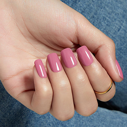 French Tip Press on Nails Short Square, Pink White Fake Nails