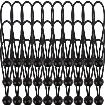 30 Pack Bungee Balls, Black Ball Bungee Heavy Duty Heavyweight 4 inches Tarp Bungee Cords, Weather Resistant Tie Down Strap 4mm Thickness - for Camping, Tents, Cargo, Holding Wire and Hoses