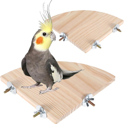Bird Perch Platform Stand 2PCS Flat Wood Bird Platform Birds Perch Flat Stand Solid Wood Parrot Perches Platforms Natural Wooden Small Animals Cage Perches for Cages Parakeet, 6.7 Inches +5.1 Inches