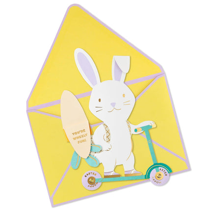 Hallmark Kids Easter Card, Wheely Fun (Die-Cut Bunny on Scooter with Removable Carrot Card) for Son, Daughter, Grandchild