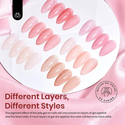 Beetles Jelly Gel Nail Polish Set, 6 Colors Jelly Gel Polish Kit Nude Pink Neutral Nail Art Design Sheer Translucent Gel Nail Kits Soak Off Uv Nail Lamp Cured Nail Manicure Gift for Women