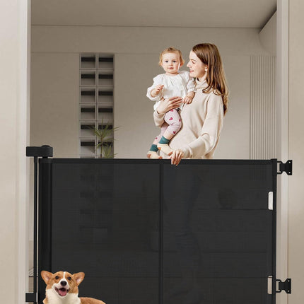 Miumoon 50 inch Retractable Baby Gates 34 inch Tall, Retractable Gate with Reinforced Strip Design to Prevent Crawling Through, Retractable Dog Gate for Stairs, Doorways, Hallways