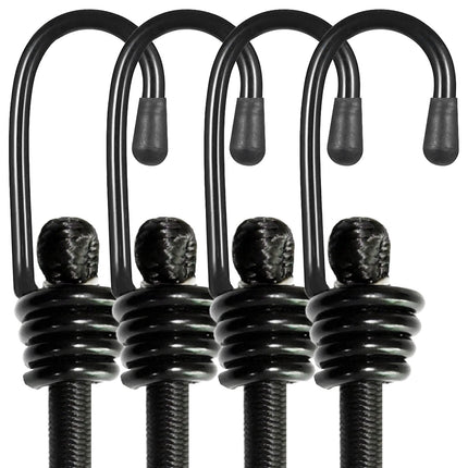 Bungee Cords with Hooks, Heavy Duty Outdoor Elastic Bungee Straps，No Odour Industrial Grade Bungee Rope for Securing Tarps, Luggage, Tents, Bikes or Garden Tidying 24inch 4Pcs (Black)