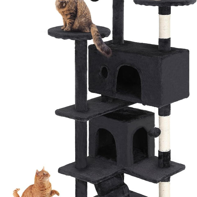 FDW | 54" Cat Tree Tower | Dark Gray | Multi-Level Indoor Activity Center with Sisal Scratching Posts, Condos, Plush Perches, Hanging Cat Toys | Sturdy, Easy to Assemble | for Kittens & Adult Cats