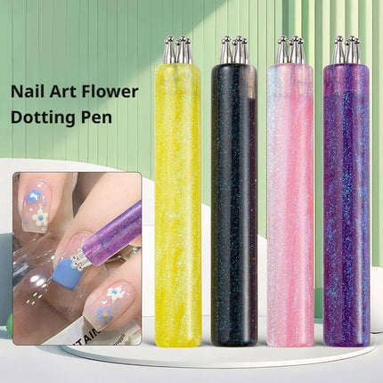 5 Petal Flower Nail Dotting Pen,Nail Art Dotting Tools,Flower Design Tool,1.8mm Fine Tip Rhinestone Dot Paint Tool for Tracing Drawing Painting Transferring Embossing Sculpting