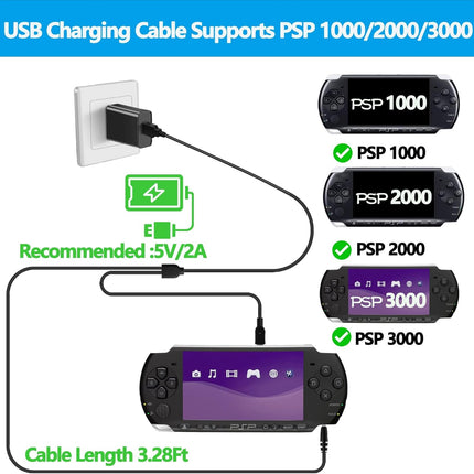 Charger for PSP,2-in-1 USB Charging Cable and Replacement PSP Power Cord Compatible with PSP1000/2000/3000 Series Console