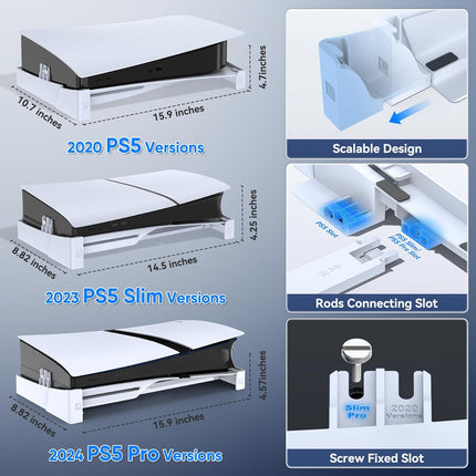 OIVO PS5/Slim/Pro Horizontal Stand for Disc & Digital Console, Stable PS5 Accessories Base Stand with Upgraded Support Rods on Bottom & Scalable Design for PlayStation 3 Skins