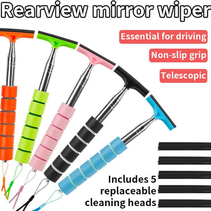5 PCS Side Mirror Squeegee, Car Mirror Squeegee, Retractable Car Rearview Mirror Wiper, Portable Car Cleaning Tool for Rainy Foggy Weather (Black/Pink/Green/Orange/Blue)