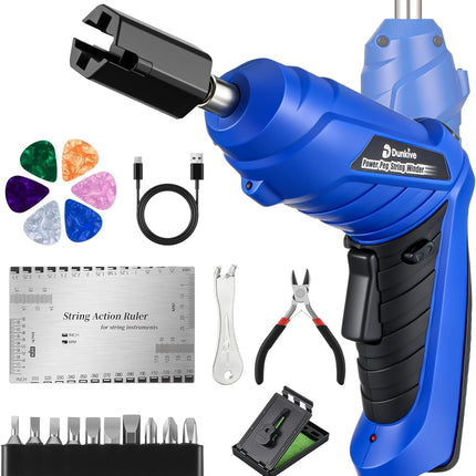 Guitar Tool Set, Rechargeable 200RPM Electric String Winder with LED, String Cutter, Action Gauge Ruler, Bridge Pin Puller, 10 Screwdriver Bits, 6 Guitar Picks & Cleaning Cloth