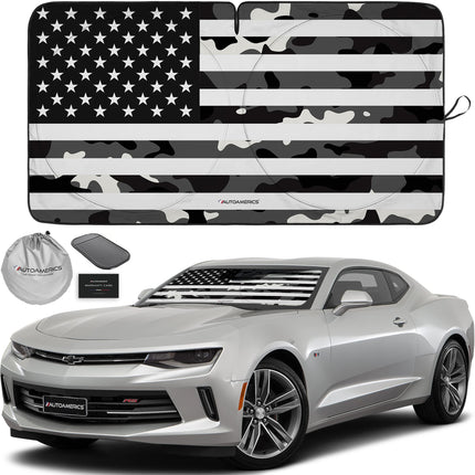 1-Piece Windshield Sun Shade Grunge American Flag - 4 USA Design - Foldable Car Front Window Sunshade for Most Sedans SUV Truck - Blocks Max UV Rays and Keeps Your Vehicle Cool - Medium