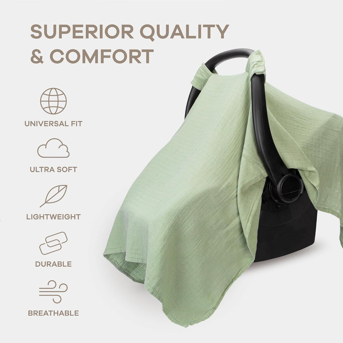 Sage Baby Car Seat Cover - Bamboo Rayon and Muslin Cotton Blend Canopy - photo 3