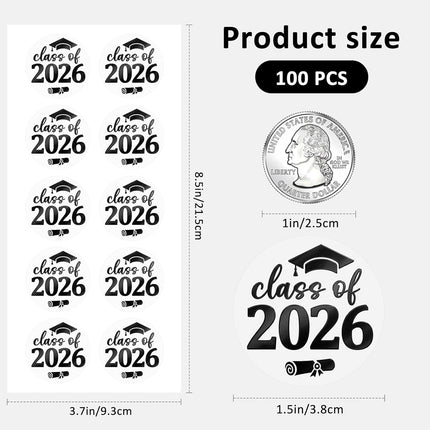 SourcetoHome 100 PCS Class of 2026 Graduation Stickers, Clear Black Foil Graduation Cap Labels for Candy Bags, Dessert Table Treat Bags, Invitations, Envelopes, Favor Bags & Gift Wrapping, 1.6 Inch - supplement facts label