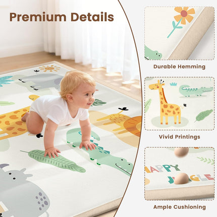 59"×71" Baby Play Mat for Floor & Playpen, 1.2" Thick High-density Foam Nursery Mat for Tummy Time, Soft Plush Carpet with Non-slip Bottom for Infant Toddler Baby Crawling & Playing (Animals)
