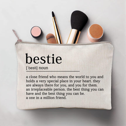 Bestie Makeup Case Best Friend Cosmetic Bag for Her for Sister Birthday Toiletry Bag Gift Motivation Quotes Sister Gift Bestie College Roommate Gfit (Bestie)