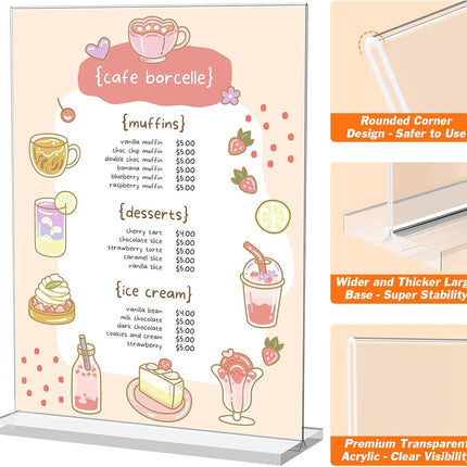 3 Pack Acrylic Sign Holder 8.5 x 11 Inches, Clear Menu Stand, Vertical Flyer Display, Table Paper Holder, Desk Brochure, Plastic Sign Display for Restaurants, Office, Store