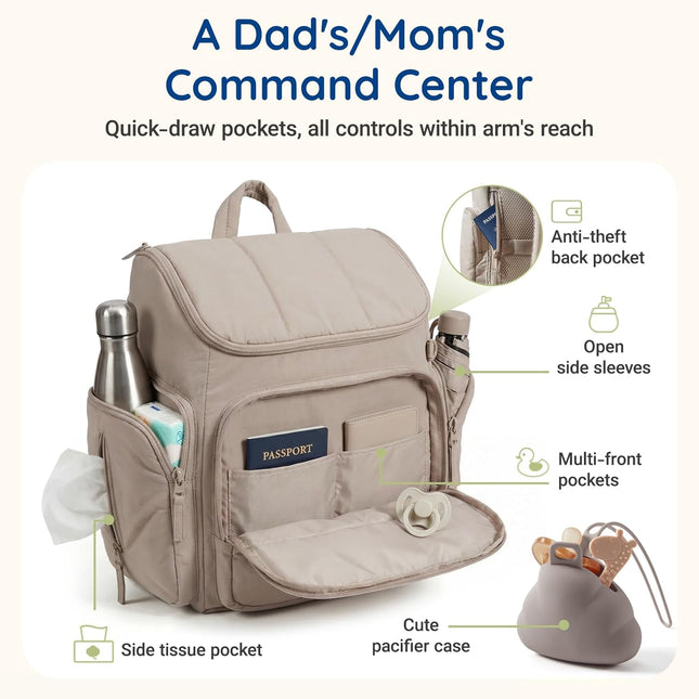 Black Diaper Bag Backpack with Changing Pad and Stroller Straps
