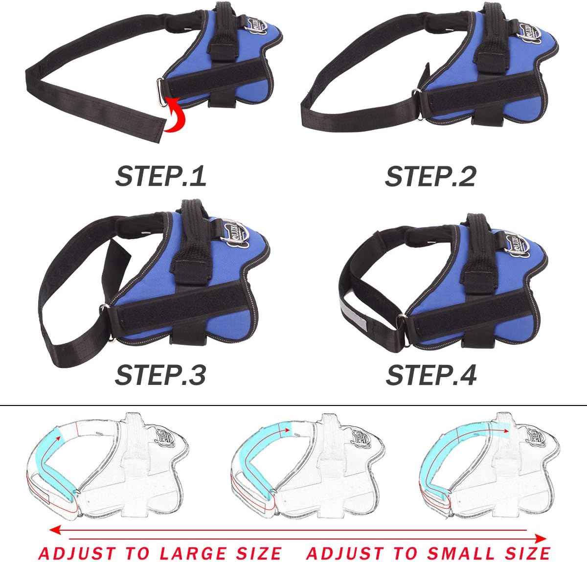 No-Pull Reflective Dog Vest Harness with Handle, Blue, S - photo 3