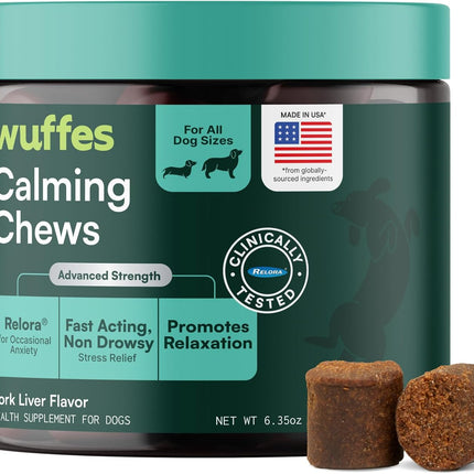 Wuffes Calming Soft Chews for Dogs, Stress Support Supplement with Relora®, L-Theanine, L-Tryptophan & Chamomile, Non-Drowsy Calming Relief for All Dogs, 60 Soft Chews