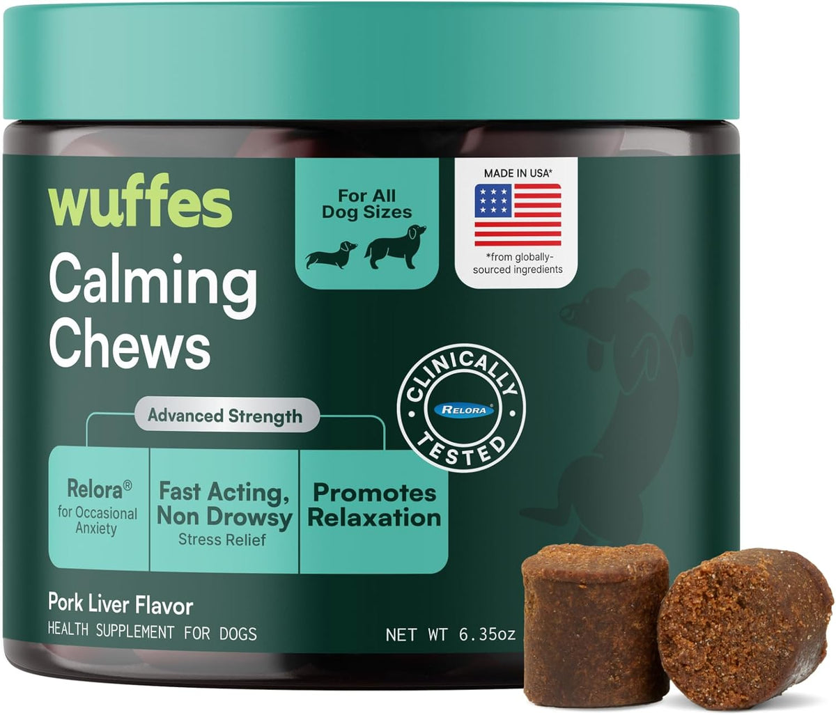 Calming Soft Chews for Dogs, Stress Support Supplement with Relora®, L-Theanine, L-Tryptophan & Chamomile, Non-Drowsy
