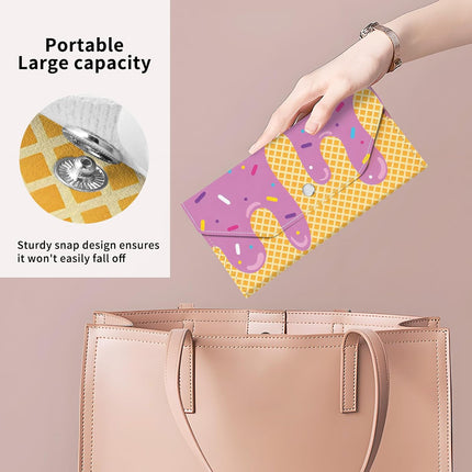 PU Leather Cash Envelopes Wallet, Reusable Money Savin Wallet, Cute Budget Envelope with 4 Dividers & 1 Sheets Budget Labels Pink Ice Cream Drip