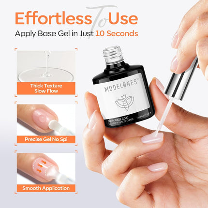 modelones Top Coat Gel Nail Polish, 2 PCS 15 ML Upgrade Silky Pro Base Extra Glossy No Wipe Clear Top Coat Set for Press On Nails Acrylic Soak Off U V LED High Shine Nail Art DIY Manicure Gift