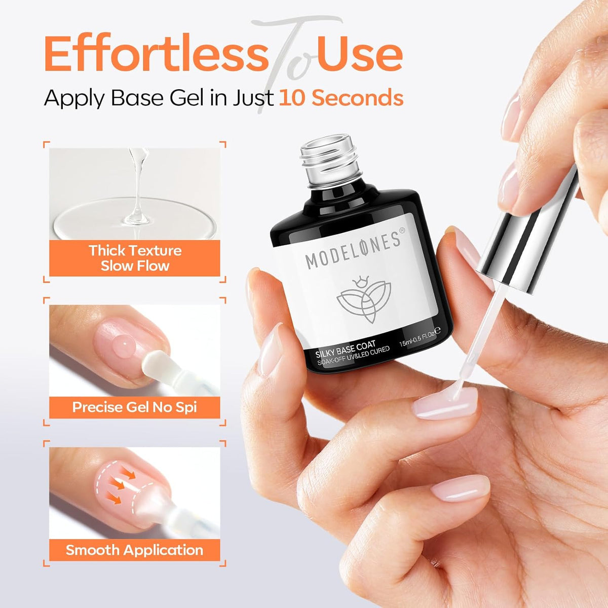 Clear Gel Base and No Wipe Glossy Top Coat Set, 15 ML - photo 2