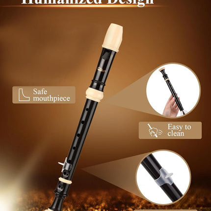 Eastar Soprano Recorder for Beginners Kids, Baroque style C Key Recorder Instrument ABS Classic 3 Piece with Cleaning Kit, Thumb Rest, Leather Bag, Fingering Chart, Brown, ERS-21BB