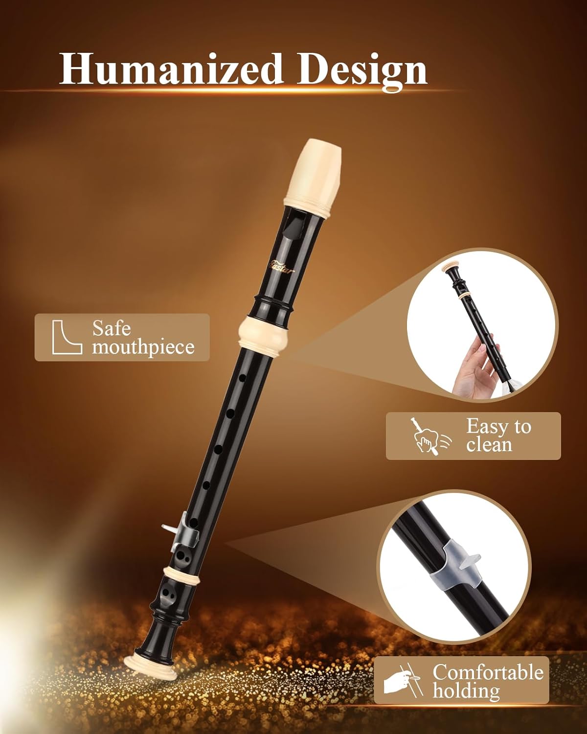 Soprano Recorder for Beginners and Kids, Baroque Style C Key, Brown ABS 3-Piece Set - photo 3