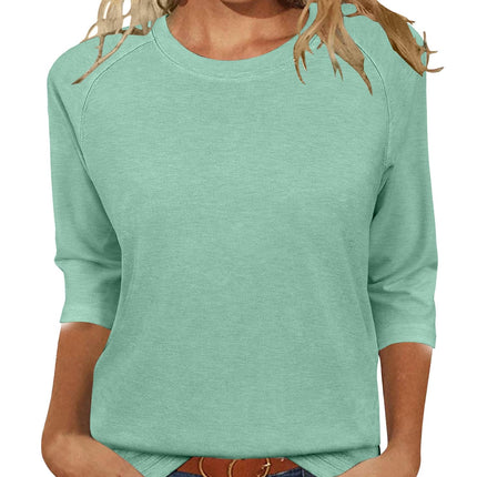 Womens Tops Casual 3/4 Sleeve Crew Neck Shirts Loose Fit Tunic