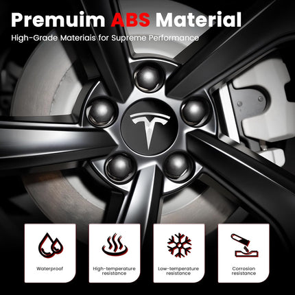 4 Pack Car Wheel Center Hub Cap Kit with 22 Lug Nut Covers, 2.2 in (56mm) Wheel Rim Covers Center Hubcaps with Emblem for Model 3 / Model Y, Black & Silver Exterior Decoration for Tesla
