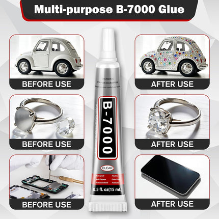 B-7000 Craft Glue for Jewelry Making - 15ml/0.5oz (16 Pack) - Multi-Function B-7000 Super Adhesive Glues Liquid Fusion Glue for Rhinestones Crafts, Clothes Shoes, Fabric, Jewelry Making, Cell Phones