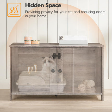 Litter Box Enclosure, Cat Litter Box Furniture with Removable Divider, Large Hidden Litter Box Furniture, Wooden Cat House, End Side Table, 31" L x 17.5" W x 19.7" H, Greige BG03MW01G2
