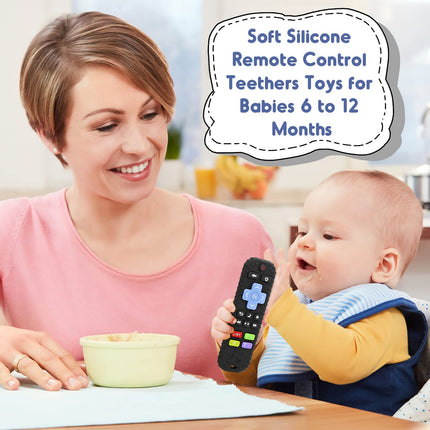 Teething Relief Teethers Toys for Babies 3-6-12 Months Gifts, Food Grade Silicone Sensory Baby Remote Control Teether Bath Toy for Infant Boy Girl Autism Birthday Christmas Gift, Black