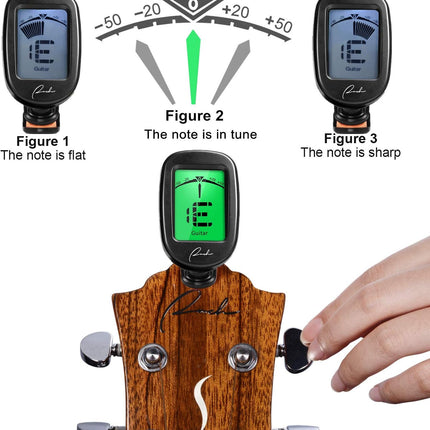 Ranch Guitar Tuner Clip On for Acoustic/Electric Guitar, Ukulele, Violin, Bass, Banjo - Fast & Accurate Chromatic Tuner with Noise Immunity Durable String Instrument Tuners - Classic Black