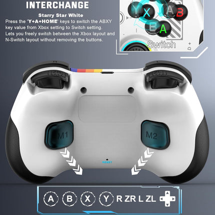 Joso Mobile Gaming Controller for iPad/iPhone/Tablet, Cloud Controller Remote Joystick for iOS/Android, Wireless Switch Controller with Macro Buttons/Hall-Rocker/Hall-Trigger - Starry Star White