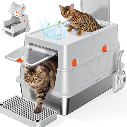 XL Enclosed Stainless Steel Litter Box with Lid,Black