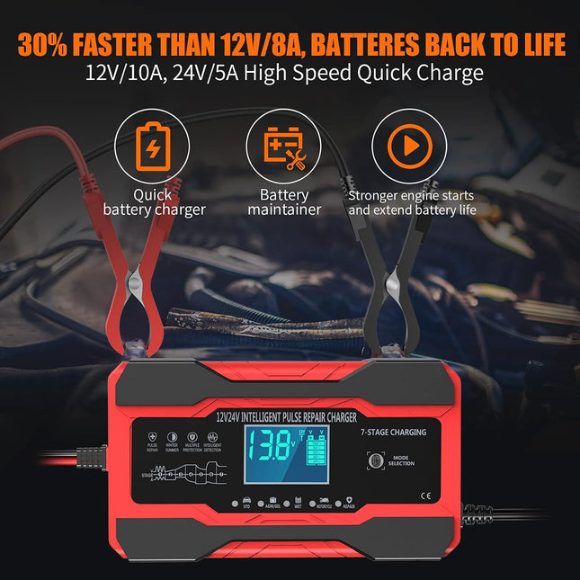 10-Amp 12V/24V Automatic Smart Battery Charger