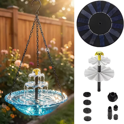Solar Powered Hanging Bird Bath Fountain, Hanging Bird Bath Fountains Solar Power Outdoor Solar Powered Bird Bath for Deck Patio Yard Lawn, Attracts Hummingbirds,Pink