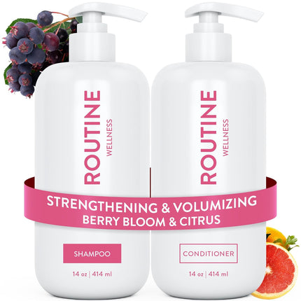 Routine Wellness Anti-Thinning Volumizing Shampoo and Conditioner Set for Thinning Hair & Hair Loss - Grow Your Confidence with Biotin & DHT Blockers - Berry Bloom & Citrus Set