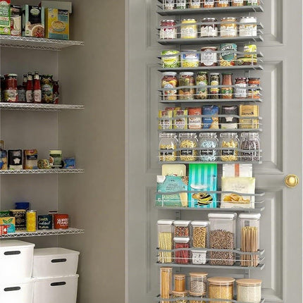 White 9-Tier Over The Door Pantry Organizer, Pantry Organization And Storage, Metal Hanging Spice Rack Shelves Door, Home & Kitchen Essentials, Laundry Room Bathroom Organization