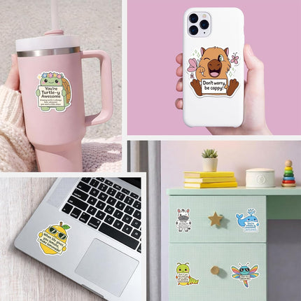 120PCS Positive Affirmation Stickers – Cute Animal & Food Pun Vinyl Decals, Waterproof Funny Motivational Stickers for Water Bottles, Phones, Laptops, Journals, Scrapbooks, No Duplicates (2.8–3 Inch)